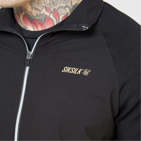 Men's SikSilk Hooded Track Slim Fit Jacket in Black - Image 2