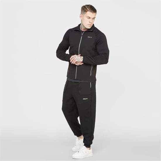 Men's SikSilk Hooded Track Slim Fit Jacket in Black - Image 3