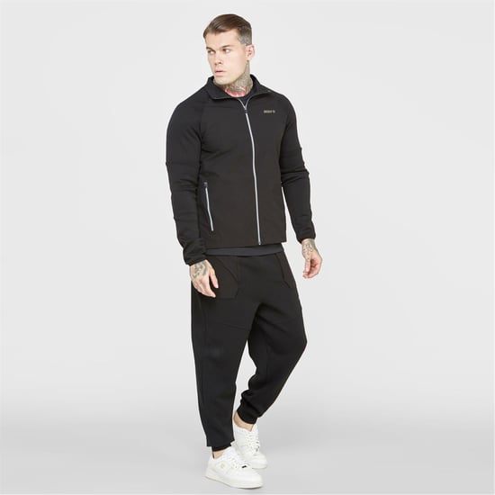 Men's SikSilk Hooded Track Slim Fit Jacket in Black - Image 4