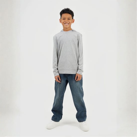 Boys Brave Soul Long Sleeve Hoodie With Set In Sleeve in Light Grey - Image 4