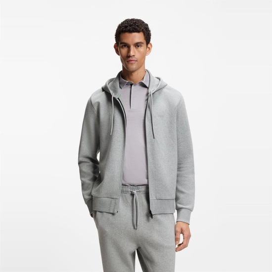 Men's Boss Saggy Full Zip Hoodie with Adjustable Drawstring Hood in Silver - Image 2