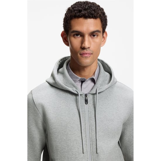Men's Boss Saggy Full Zip Hoodie with Adjustable Drawstring Hood in Silver - Image 4