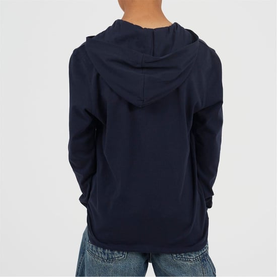 Boys Brave Soul Long Sleeve Hoodie With Set In Sleeve in Rich Navy - Image 2