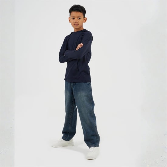 Boys Brave Soul Long Sleeve Hoodie With Set In Sleeve in Rich Navy - Image 4