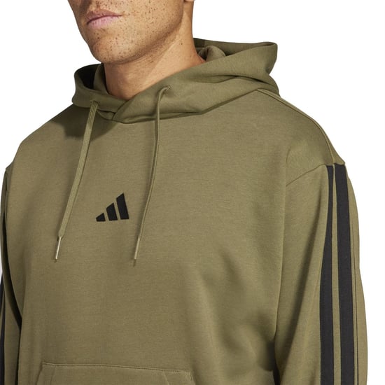 Men's adidas Fleece 3 Stripes Hoodie in Olive Strata - Image 5