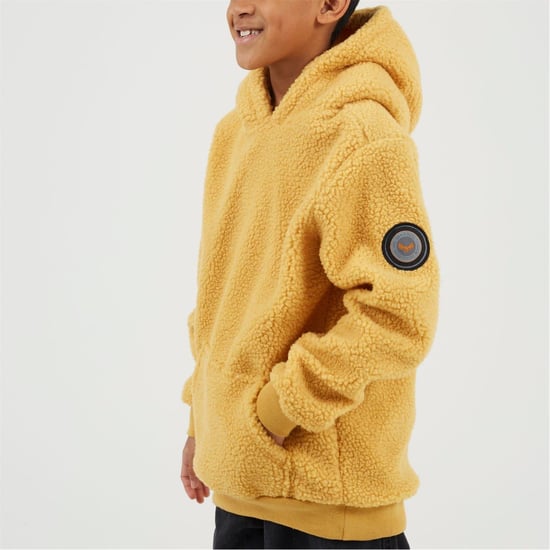 Boys Brave Soul Kangaroo Pocket Hooded Long Sleeve Sweatshirt in Deep Mustard - Image 1