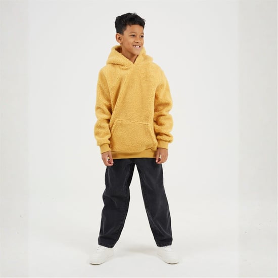 Boys Brave Soul Kangaroo Pocket Hooded Long Sleeve Sweatshirt in Deep Mustard - Image 4
