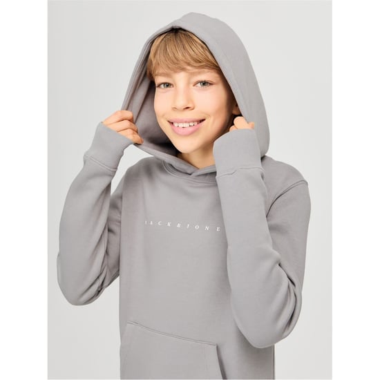 Boys Jack and Jones Star Lettering Hooded Neck Sweatshirt in Ultimate Grey - Image 4