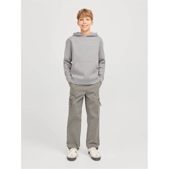 Boys Jack and Jones Star Lettering Hooded Neck Sweatshirt in Ultimate Grey - Image 6