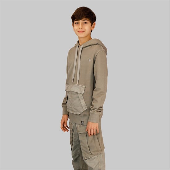 Boys G Star Junior Hooded Regular Fit Sweatshirt in Elephant - Image 4
