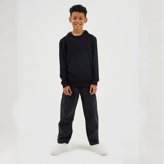 Boys Brave Soul Long Sleeve Hoodie With Set In Sleeve in Jet Black - Image 4