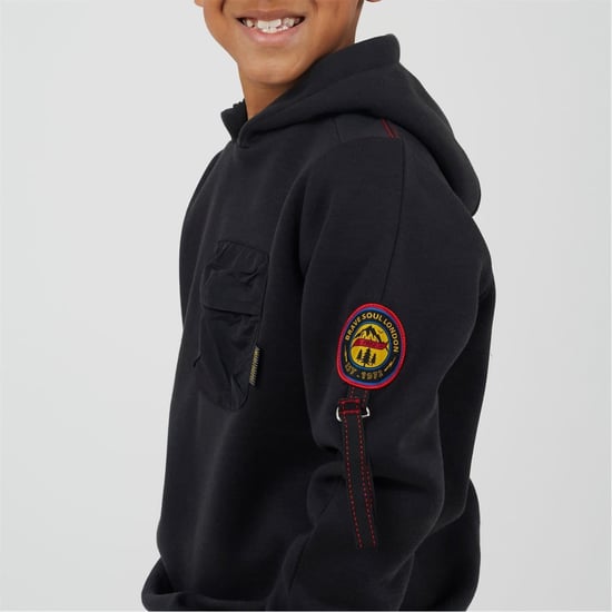 Boys Brave Soul Hooded Neck Long Sleeve Sweatshirt with Pockets in Jet Black - Image 3