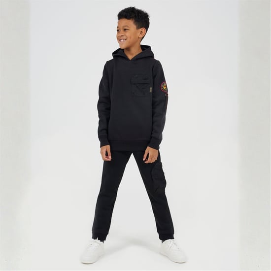 Boys Brave Soul Hooded Neck Long Sleeve Sweatshirt with Pockets in Jet Black - Image 4