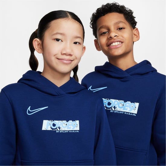 Boys Nike Haaland Hooded Regular Fit Sweatshirt in Navy/Orange - Image 3