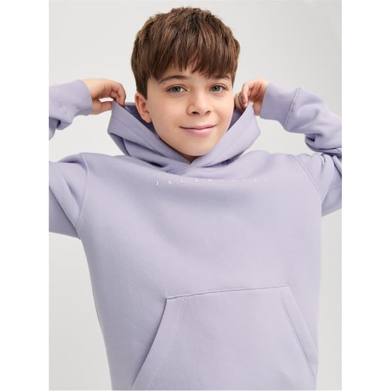 Boys Jack and Jones Star Lettering Hooded Neck Sweatshirt in Lavender - Image 2