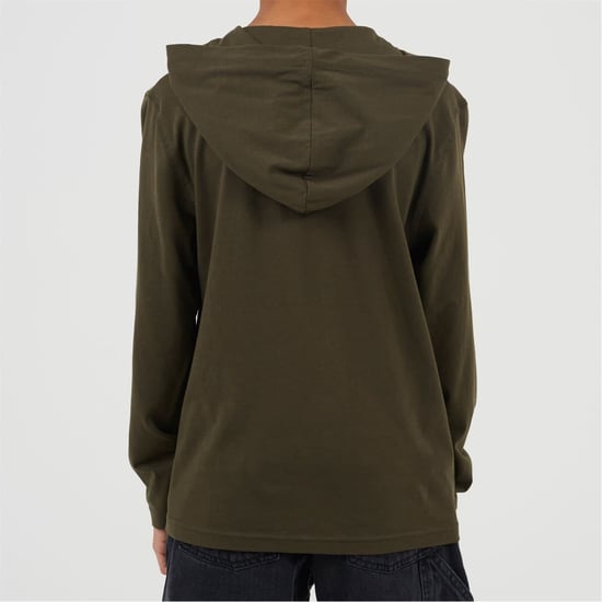 Boys Brave Soul Long Sleeve Hoodie With Set In Sleeve in Khaki - Image 2