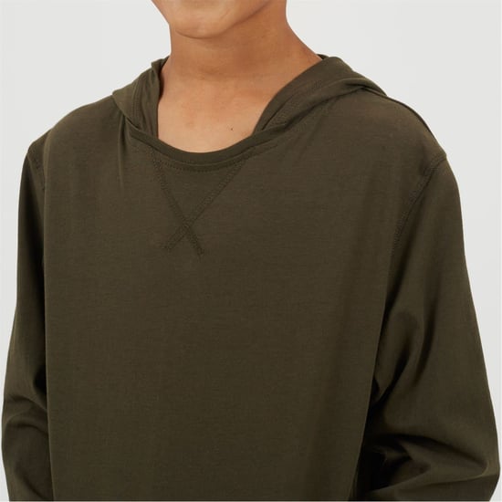Boys Brave Soul Long Sleeve Hoodie With Set In Sleeve in Khaki - Image 3