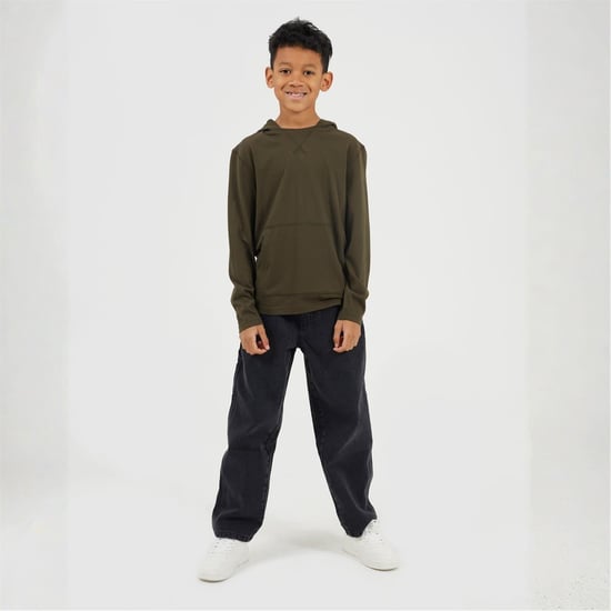 Boys Brave Soul Long Sleeve Hoodie With Set In Sleeve in Khaki - Image 4