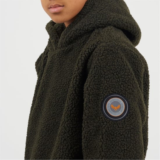 Boys Brave Soul Kangaroo Pocket Hooded Long Sleeve Sweatshirt in Dk Khaki - Image 3