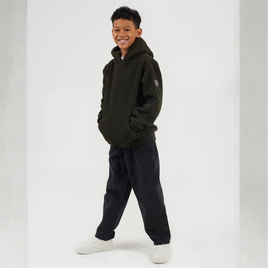 Boys Brave Soul Kangaroo Pocket Hooded Long Sleeve Sweatshirt in Dk Khaki - Image 4
