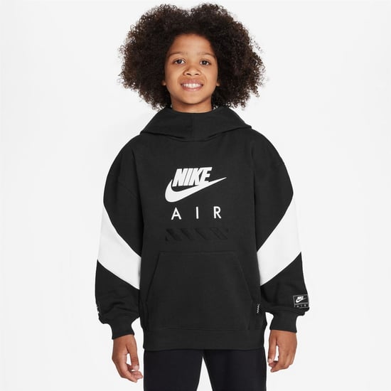 Boys Nike AIR FLEECE HOODIE in Black/White - Image 3