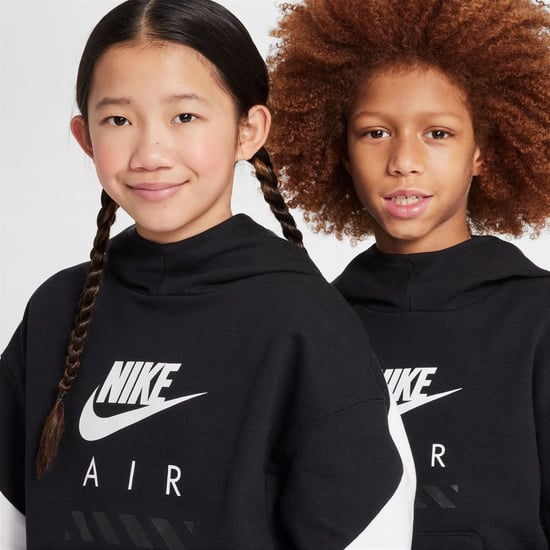 Boys Nike AIR FLEECE HOODIE in Black/White - Image 5