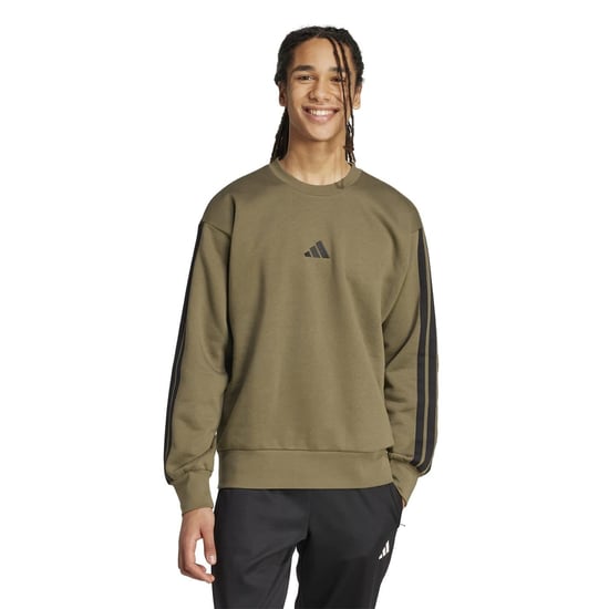 Men's adidas Essentials 3 Stripes Fleece Sweatshirt in Olive Strata - Image 2
