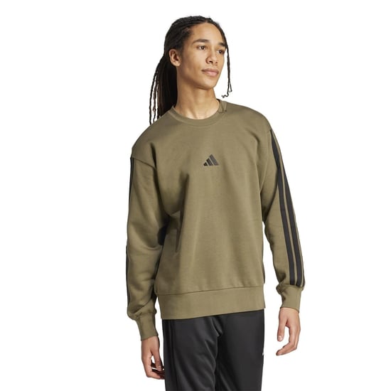 Men's adidas Essentials 3 Stripes Fleece Sweatshirt in Olive Strata - Image 4
