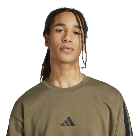 Men's adidas Essentials 3 Stripes Fleece Sweatshirt in Olive Strata - Image 5