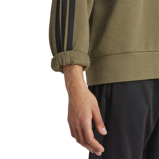 Men's adidas Essentials 3 Stripes Fleece Sweatshirt in Olive Strata - Image 6