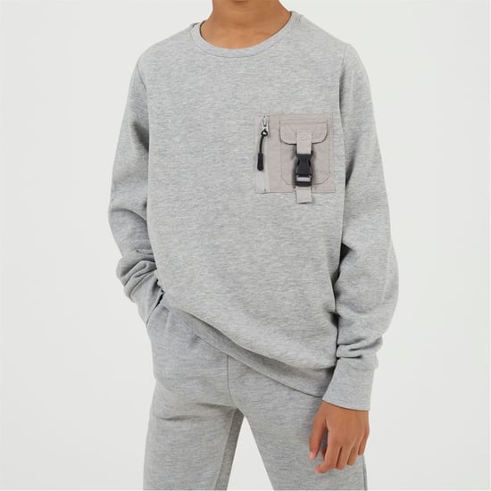 Boys Brave Soul Crew Neck Long Sleeve Tech Sweatshirt in Light Grey - Image 1