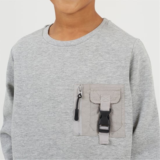 Boys Brave Soul Crew Neck Long Sleeve Tech Sweatshirt in Light Grey - Image 3
