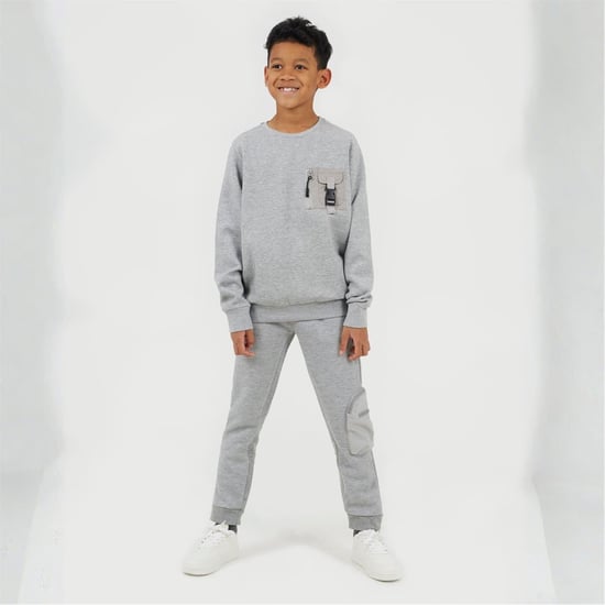 Boys Brave Soul Crew Neck Long Sleeve Tech Sweatshirt in Light Grey - Image 4