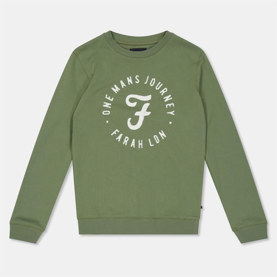 Boys Farah Kids F T Logo Crew Neck Long Sleeve T Shirt in Green - Image 1