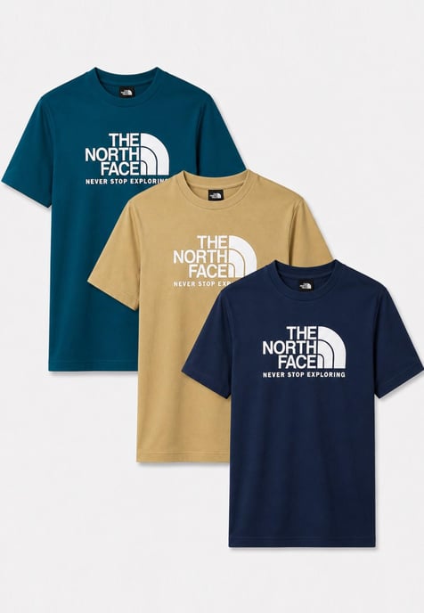3 Pack The North Face Mens New Peak SS T Shirt in Khaki / Midnight Petrol / Summit Navy - Image 1