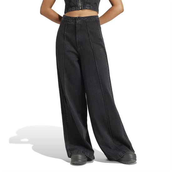 Women's adidas Wide Fit Wide Leg Solid Joggers in Black - Image 2