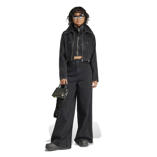 Women's adidas Wide Fit Wide Leg Solid Joggers in Black - Image 4