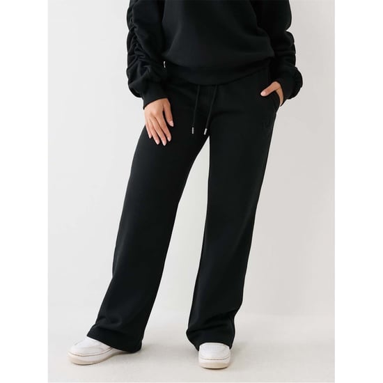 Women's True Religion Straight Leg Open Hem Joggers in Jet Black - Image 1