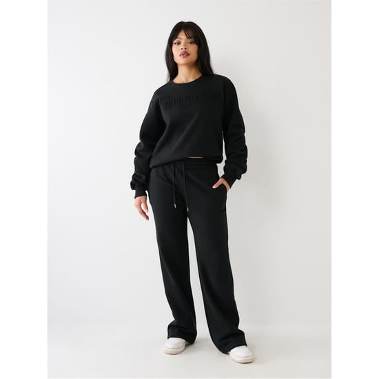 Women's True Religion Straight Leg Open Hem Joggers in Jet Black - Image 4