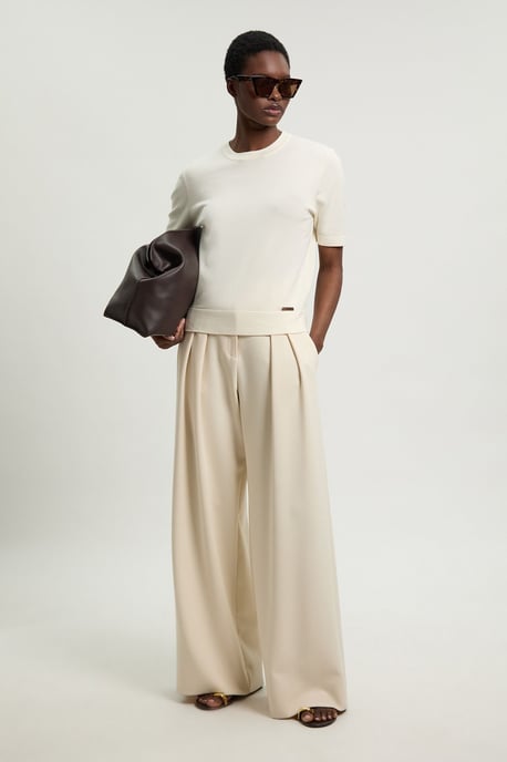 Viscose Blend Knit Crew Neck Short Sleeve Top - Image 1