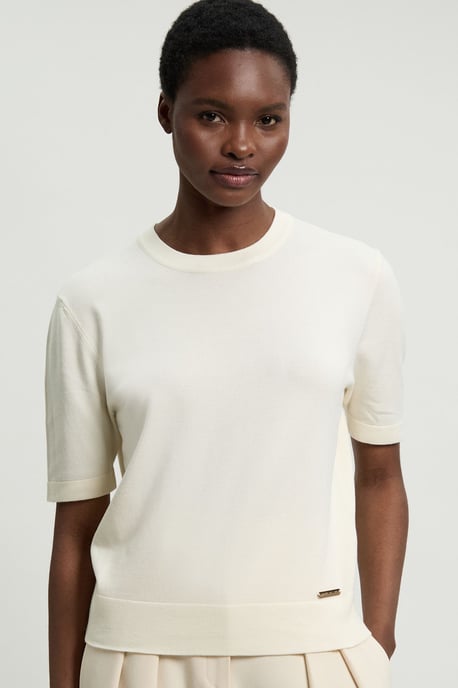 Viscose Blend Knit Crew Neck Short Sleeve Top - Image 3