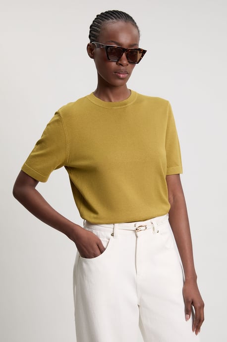 Viscose Blend Knit Crew Neck Short Sleeve Top - Image 4