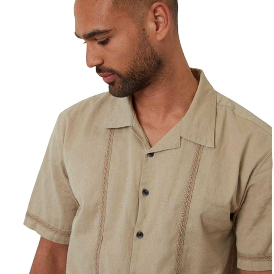Threadbare Mannen Geborduurde Kraag Korte Mouwen Bowling Shirt (Stone) - Image 4