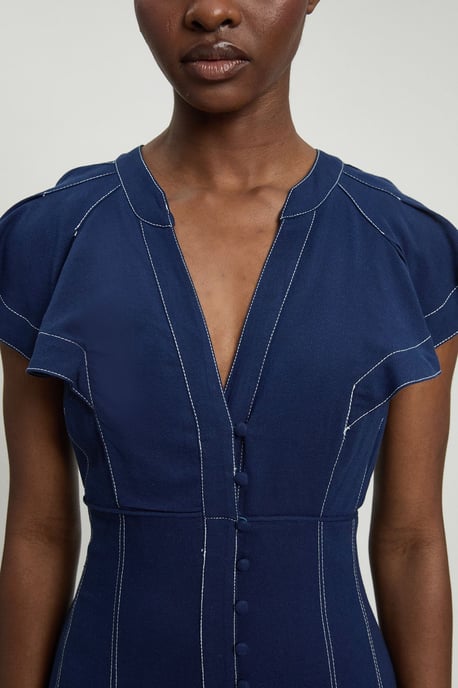 Contrast Topstitch Seam Detail Midi Dress - Image 2