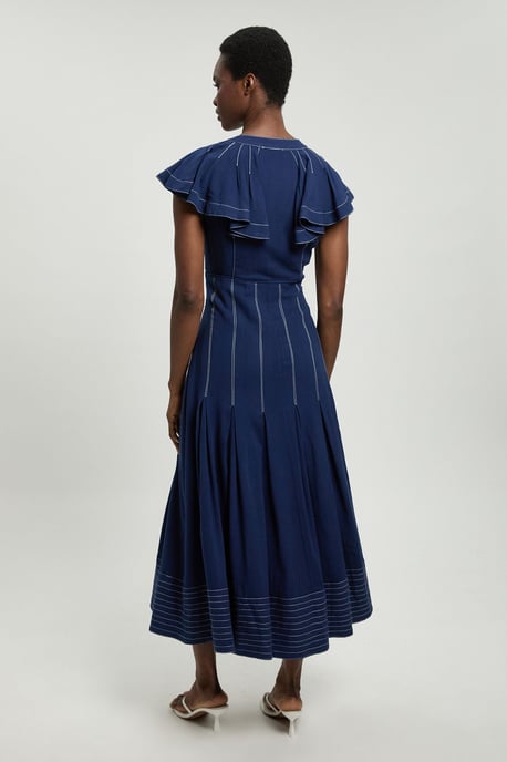 Contrast Topstitch Seam Detail Midi Dress - Image 3
