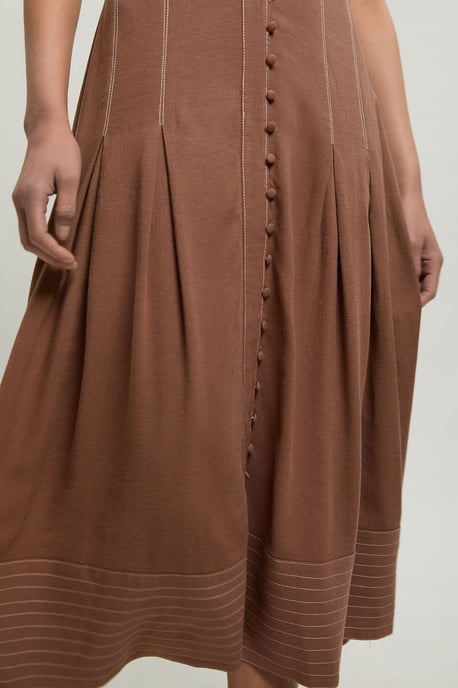 Contrast Topstitch Seam Detail Midi Dress - Image 2