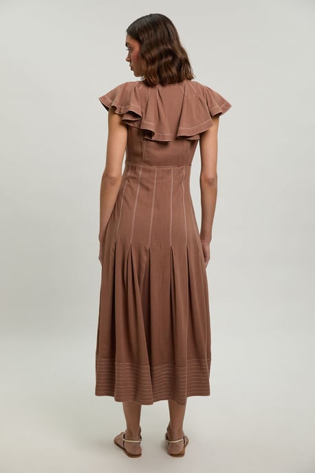 Contrast Topstitch Seam Detail Midi Dress - Image 3