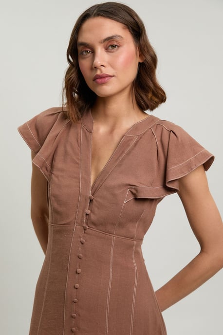 Contrast Topstitch Seam Detail Midi Dress - Image 4