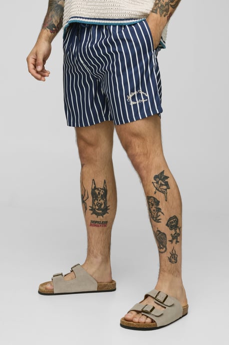 Branded Stripe Mid Length Swim Short - Image 1
