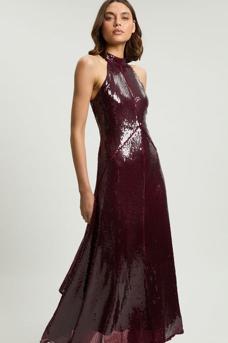 Petite Sequin Halter Neck Hanky Hem Maxi Dress - Image 4